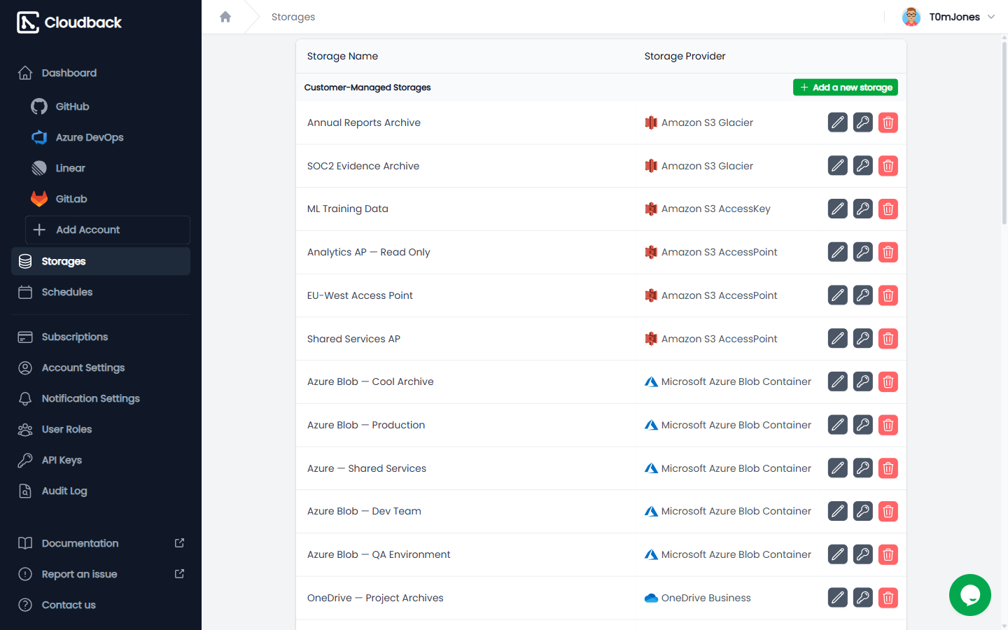 Cloudback storage configuration for customer-managed providers